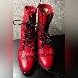 Justin Vintage 1990s red booties size 8B